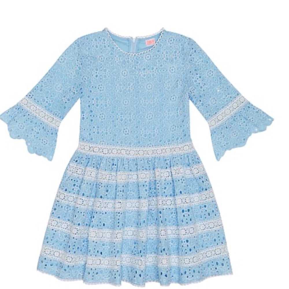 Marlo Ella Embroidered Blue Eyelet Lace Girls Dress Size 13-14